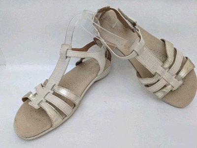 HOTTER SOL ll UK 6 Riemchen Sandalen Schuhe Standard Fit Metallic Beige GUC 063
