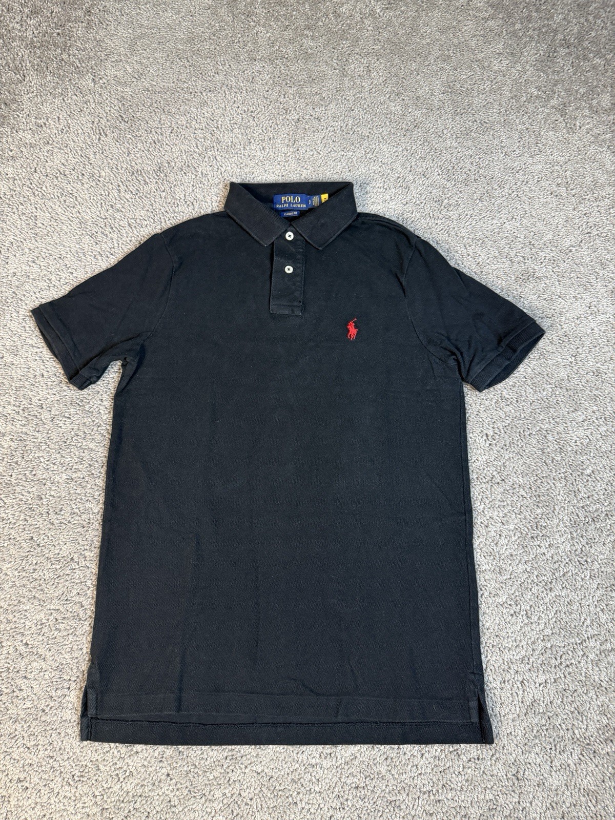 Polo Ralph Lauren Polo Shirt Mens S Black Red Short Sleeve Classic Fit Cotton