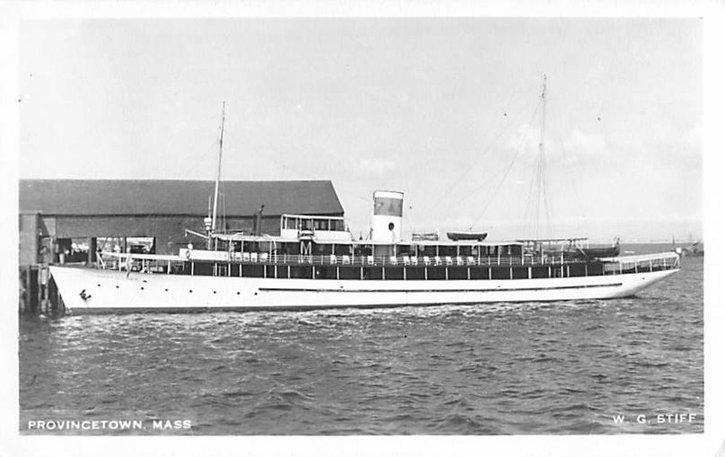PROVINCETOWN, CAPE COD, MA ~ STEAMER AT DOCK, STIFF REAL PHOTO PC ~ 1930s