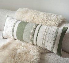 Boho Lumbar Pillow Covers 14x36 Inch Long, Green Textured Decorative Couch Pi...