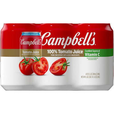 Campbell's 100% Tomato Juice, 11.5 fl oz Can (6 Pack) Fresh New, Free Shipping