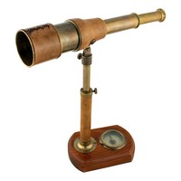Stand-Teleskop Mit Kompass Aus Messing Antik/Leder 32,5 X 25 Cm Sea-Club