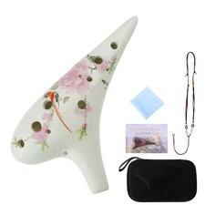 12 Hole Ceramic Ocarina with "Bird Loves Flower" Design, Tenor C White