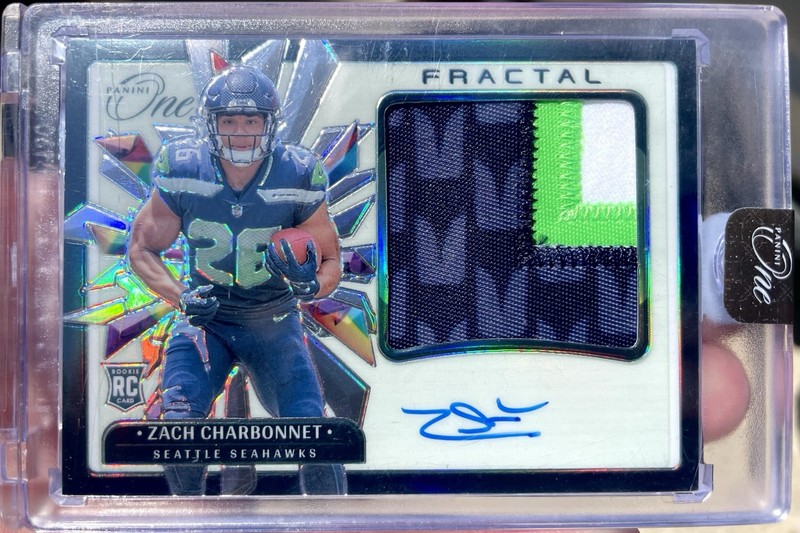 Zach Charbonnet Rookie 2023 Panini One Fractal Patch Auto  /60
