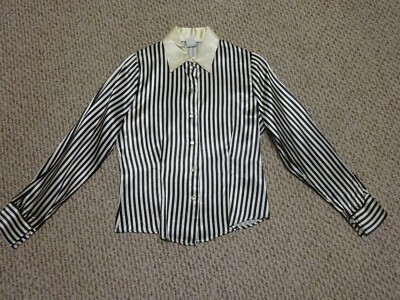 La Bene Blouse Black White Striped Button Down Juniors Size Small 