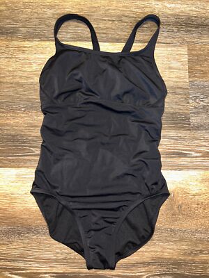 Nike Swimsuit Womens L Large One Piece Solid Black Powerback Racerback Padded