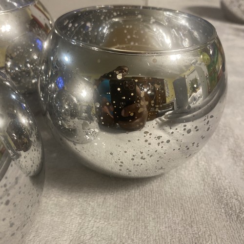 "Set di 3 - Portacandele luce tè vetro crepitio argento votivo palla rotonda 3,5" - Foto 3 di 3