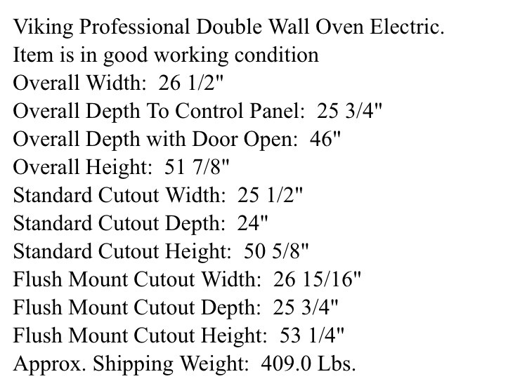 Viking Professional Double Wall Oven Electric VEDO273SS 27" eBay