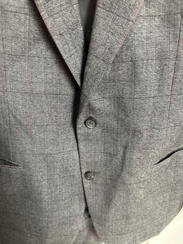 VNT Oleg Cassini Mens Wool Gray Stripe Check 2 Piece Suit 40R Jacket 34x28 Pant - Picture 5 of 17