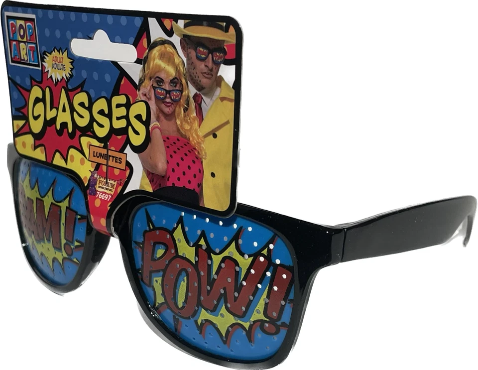 GAFAS DE SOL POW BAM PANTALLAS Cómics Dibujos Animados Palabras Payaso Batman Ojo Arte Pop Negras Foto 3 de 4