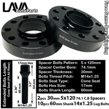 2PC 30MM THICK 5X120 74.1MM C.B WHEEL SPACER+60MM 14X1.25 BOLT FIT BMW X5/X6