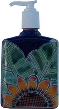 Mexican Handmade Talavera Sunflower Ceramic Bathroom Soap Dispenser