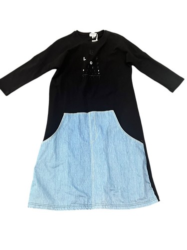 CREW CUTS KIDS GIRL'S VISION DRESS BLACK JERSEY DENIM LONG SLEEVE NWT 16 AL-2117 - Picture 2 of 8