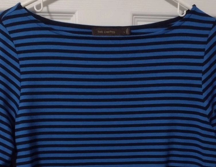 Camisa grande a rayas manga 3/4 azul negra ajustada The Limited para mujer Foto 2 de 4