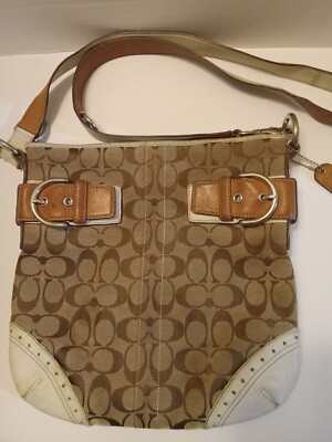 Coach Horn Thread Canvas Brown H0514 1487 Authentic Crossbody READ
