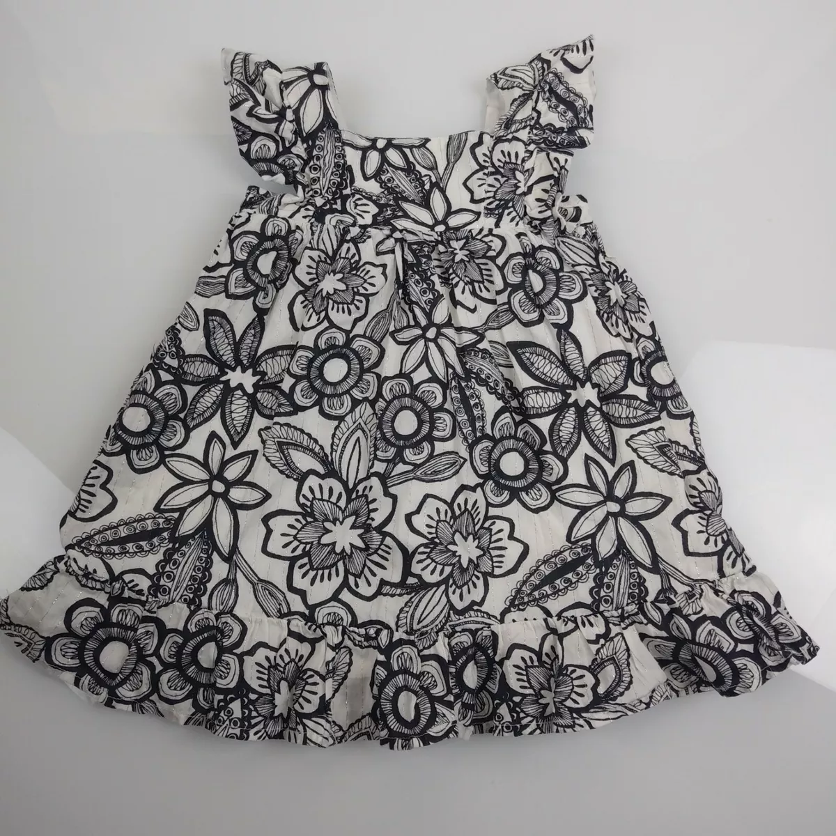 Old Navy Baby Girl Black White Floral Ruffle Dress Matching Sandals 6 12 m