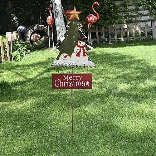Christmas Tree Garden Stake Santa Snowman Christmas Tree Yard Stake Red Sign - Picture 3 of 7
