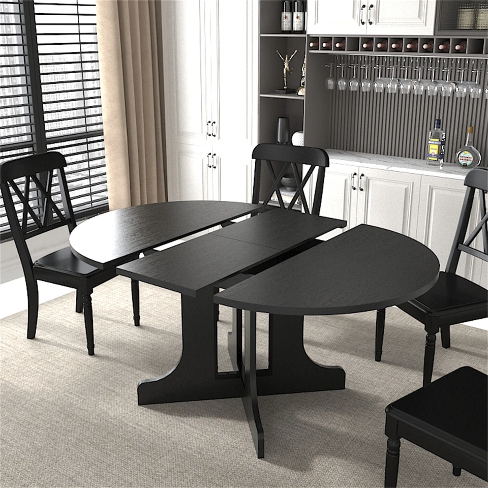 Farmhouse Extendable Dining Table Oval Table Wood Table Kitchen Table Black US - Image 4 of 4