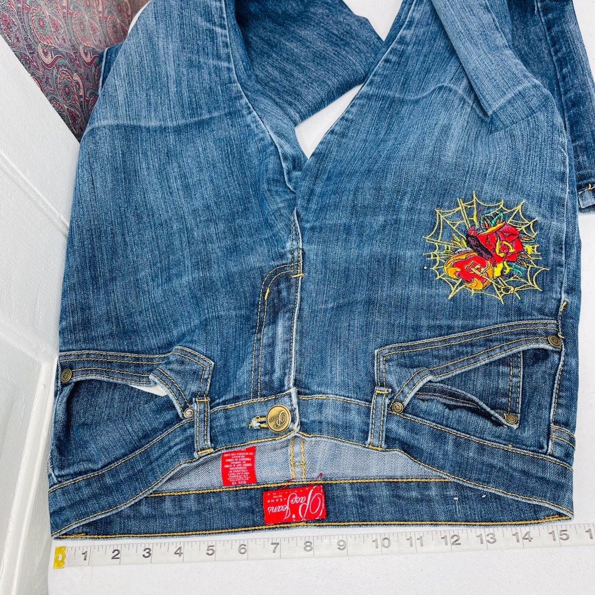Vintage 90s Y2K Paco Jeans Women's Floral Key Embroidered
