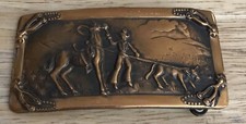 Vintage Antique Sm Copper Belt Buckle Horse Cowboy Calf Roping Rodeo 2.75  x1.5  