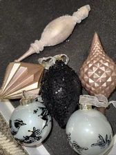 Frontgate Holiday Collection Box Set of large Christmas Ornaments Pink Black