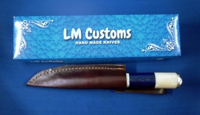 8.8'' Custom Damascus Blade JCK Skinner KNIFE handmade camel bone, leather sheath