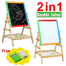 Kids 2 in 1 Wooden Blackboard Whiteboard Children Art Easel Chalk Drawing Board.