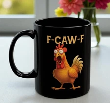 Funny F CAW F Chicken Christmas Mug Coffee Cup Gift for Coworker, Funny Rooster