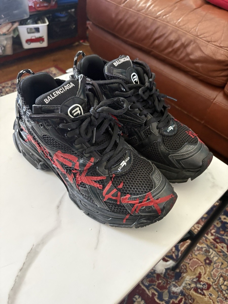 Balenciaga Track Grafiti Runner Black Red Graffiti Lace Up Low Top