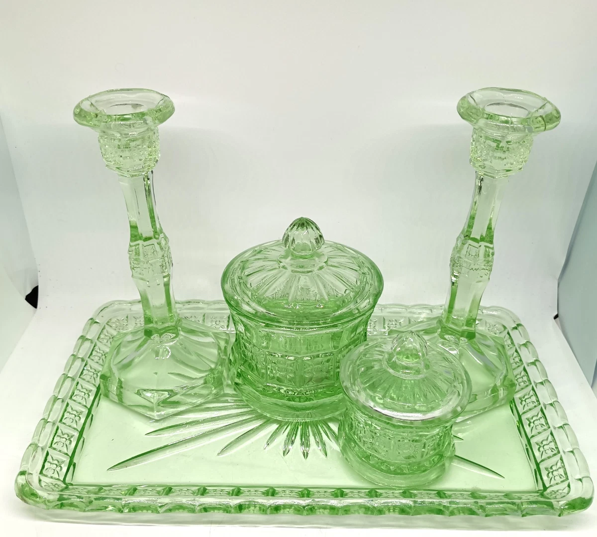 uranium glass dressing table set products for sale | eBay