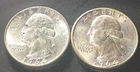 (2) High-Grade 90% Silver 1964 Washington Quarters  (Philly=BU & Denver=AU+)