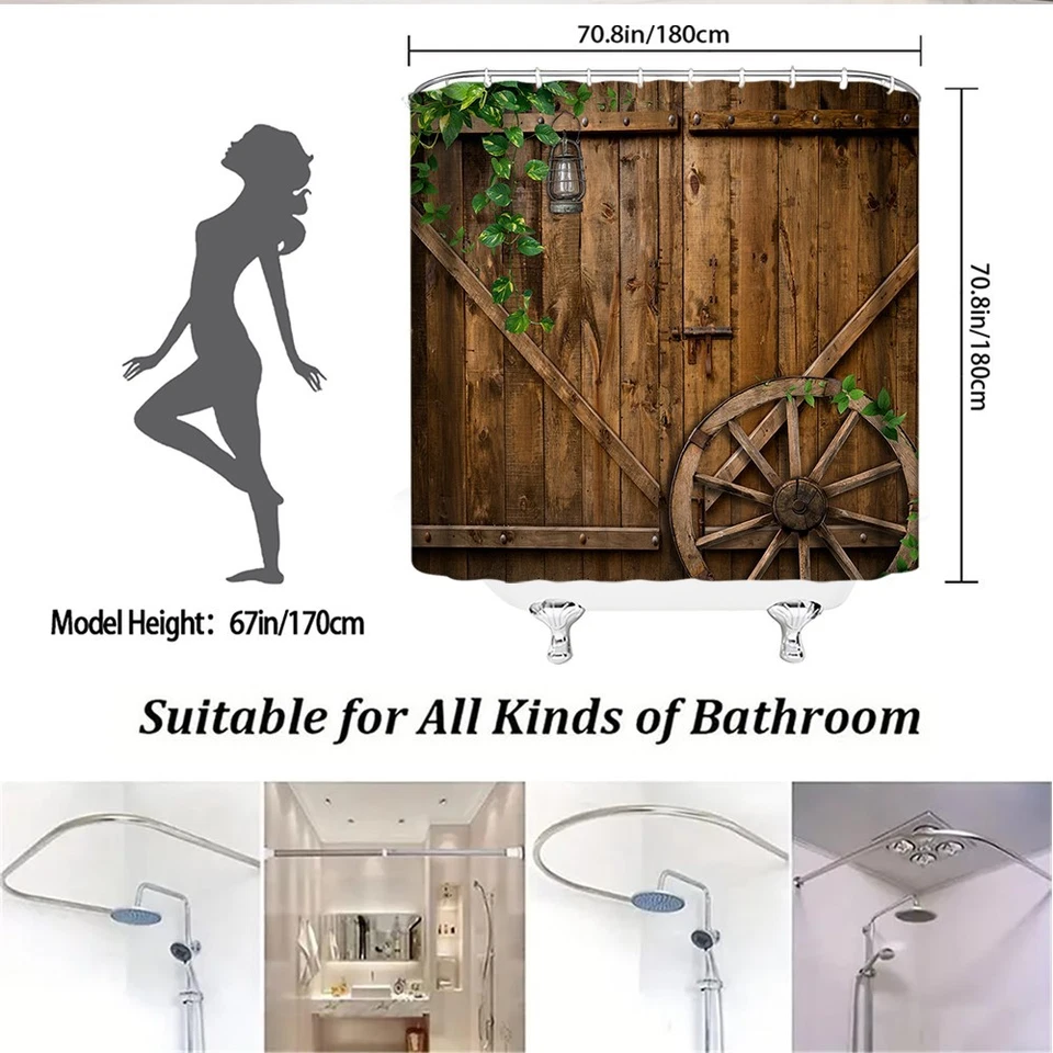 Cortina de ducha puerta de granero rústica madera granja decoración de campo con ganchos Foto 4 de 4