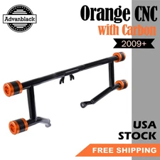 Orange CNC w/ Carbon ProTek Front High Way Peg Two Step Crash Bar For Harley