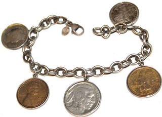 Fabulous vintage 925 sterling silver marked mixed old US coins bracelet Lot#336
