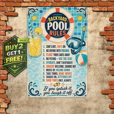 Caution Pool Area Safety Metal Sign Outdoor Swimming Wall Decoration