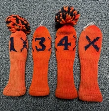 Vintage Pom Pom Sock Golf Head Covers Lot 1, 3, 4, X Orange Black Blue