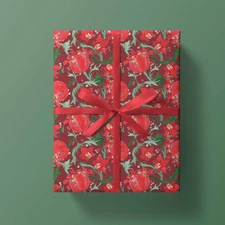 Cranberry Nouveau Floral Wrapping Paper, Elegant Holiday Christmas Gift Wrap