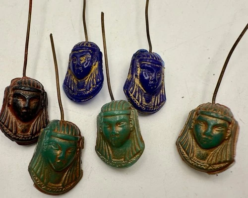 12  Egyptian Revival Max Neiger Bros Czech Glass  PENDANTS  BEADS   PHARAOH