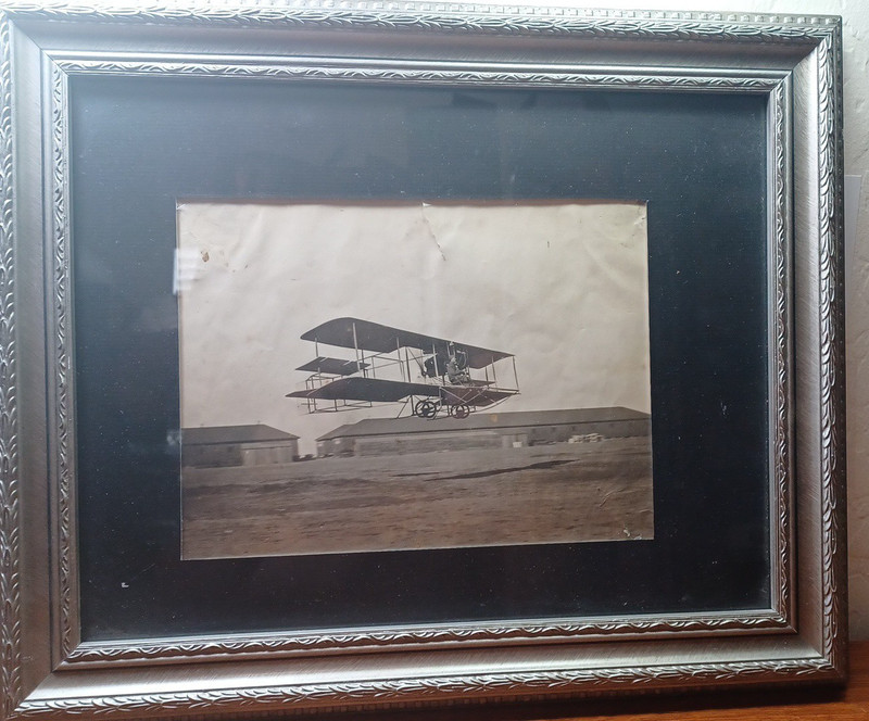 1900's Bi-Plane Taking off by Hanger ( Roy Francis? ) Framed Photo RRGS3