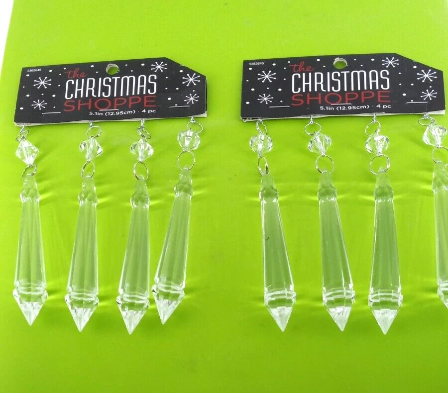 The Christmas Shoppe 8 Clear Dangling Plastic Crystal Ornaments Decor Wedding - Image 2 of 4