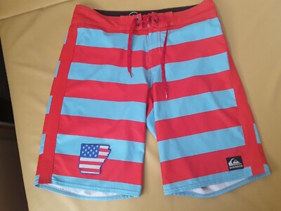 (№ 2451 QUIKSILVER size M USA brand flag team stretch MEN board shorts  surf