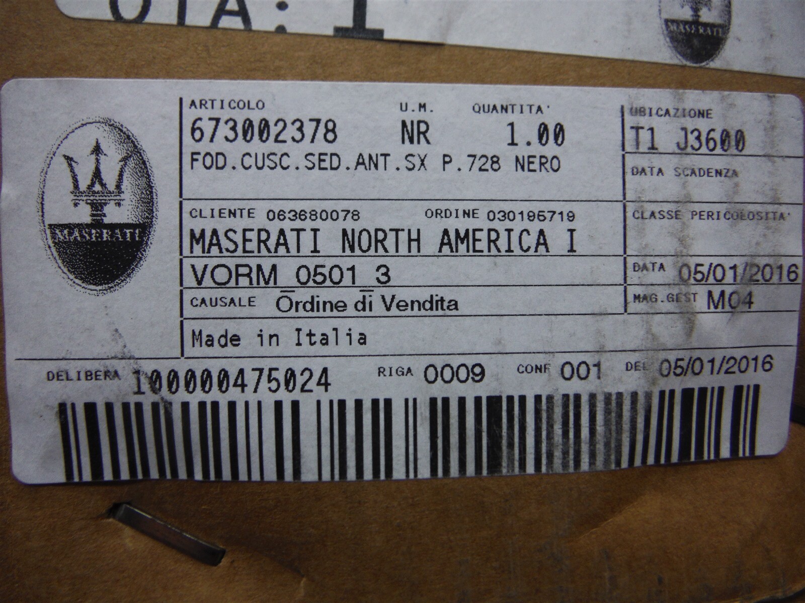 MASERATI SEAT BACK/BACK REST OEM 673002378 