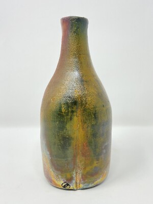 MJA stamped ~ Vintage ~ RAKU ~ Handmade Pottery Bottle