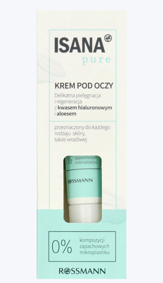 Isana Pure Eye Cream Gentle Care & Regeneration Hyaluronic Acid Aloe Vera Vegan