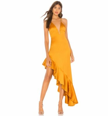 $198 NBD Sunset Golden Yellow That Love Satin Asymmetric Ruffle Gown XS NWT N369 | eBay $198 NBD Sunset Golden Yellow That Love Satin Asymmetric Ruffle Gown XS NWT N369 | eBay
