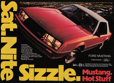 1981 Vintage Print Ad Ford Mustang Hot Stuff Sat. Nite Sizzle Red Saturday Night