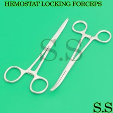 2 FULL SERRATED HEMOSTAT LOCKING FORCEPS 8" STRAIGHT  CURVED TIP