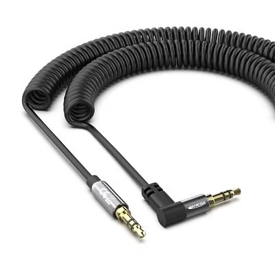JAMEGA GMBH Spiral Kabel Winkel Klinken Stecker 3,5mm Stereo für iPhone TV Boxen MP3 Schwarz