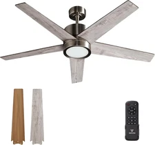 52 Inch Ceiling Fan Brushed Nickel Remote Controlled Dimmable Light Combo - Quie