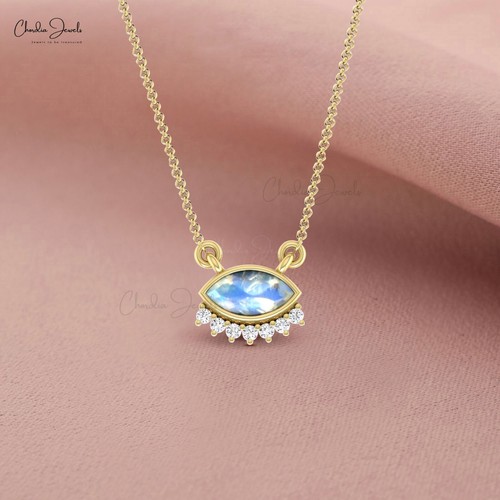 Floating Diamond Necklace in 14k Solid Gold 0.35 CTW Marquise Moonstone Necklace - Picture 6 of 26
